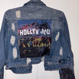 Hollywood Distressed Cropped Blue Jean Jacket